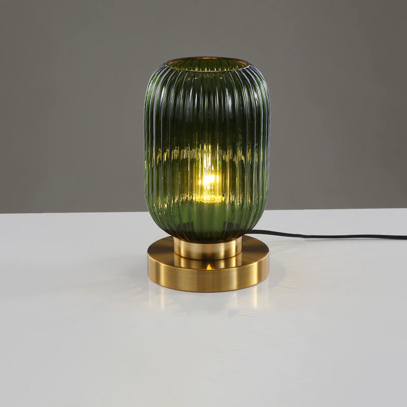 Lampada da Tavolo Ovale in Vetro Striato Nordico con Design a 1 Luce