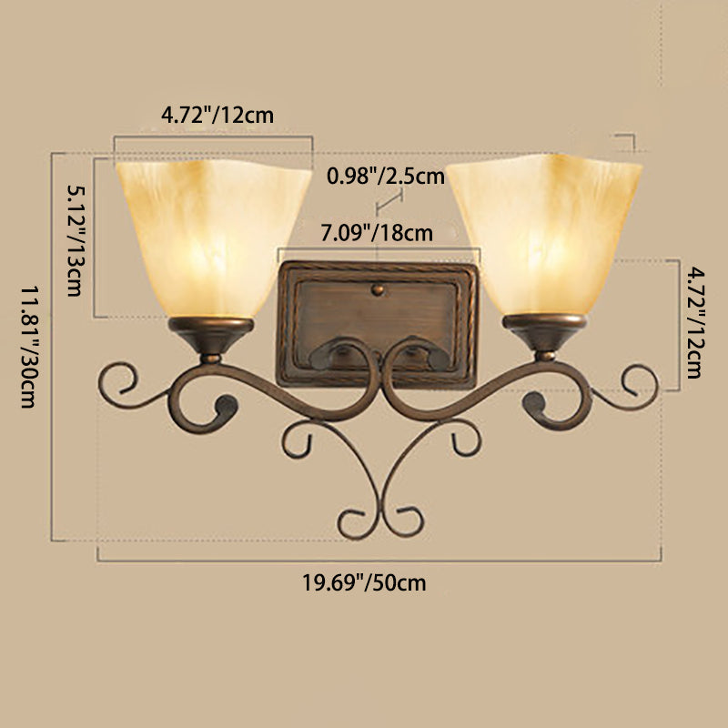 Applique a muro in vetro rotondo vintage tradizionale in ferro 1/2 luce per camera da letto