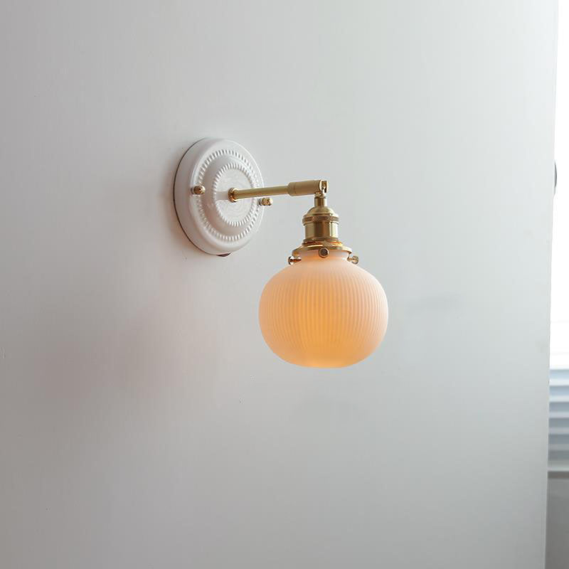 Applique da parete in ceramica vintage tradizionale rotonda in ottone con 1 luce per soggiorno