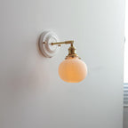 Applique da parete in ceramica vintage tradizionale rotonda in ottone con 1 luce per soggiorno