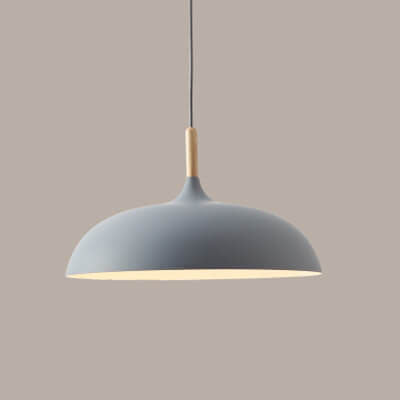 Lampada a sospensione a cupola in metallo e legno minimalista moderna con 1 luce per sala da pranzo e soggiorno