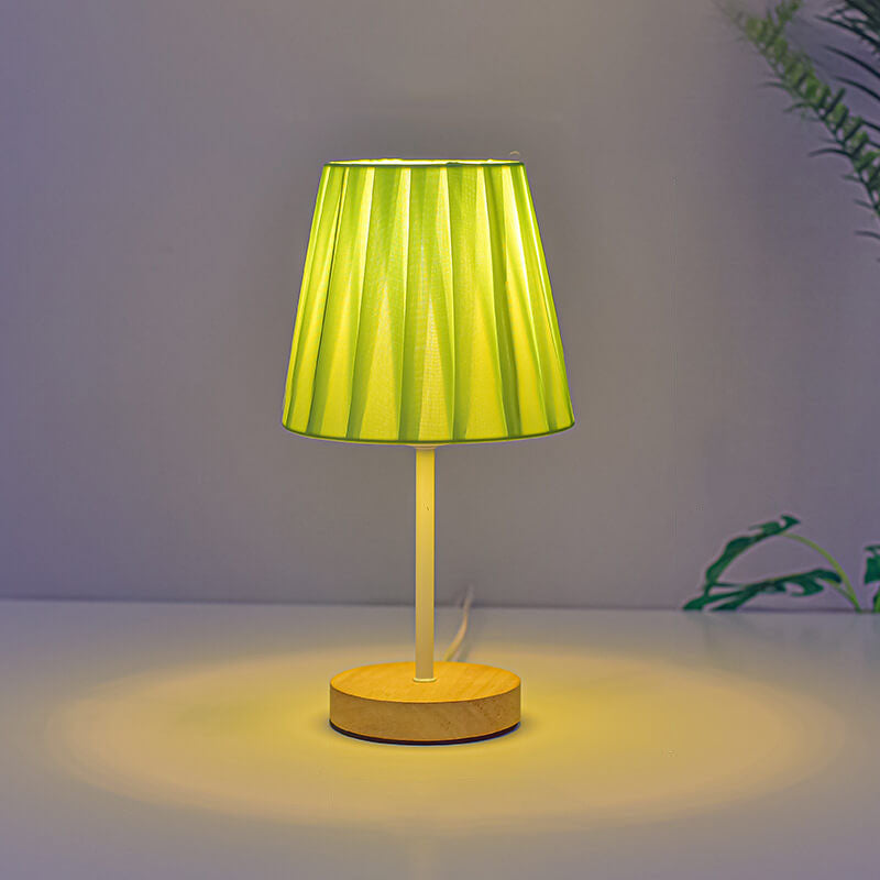 Lampada da Tavolo LED a Cono in Tessuto di Legno Massello Nordico Contemporaneo per Soggiorno e Camera da Letto
