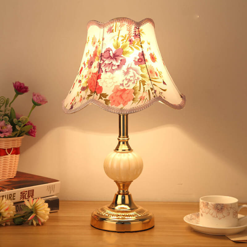 Lampada da Tavolo in Vetro Vintage Florale Nordico con 1 Luce