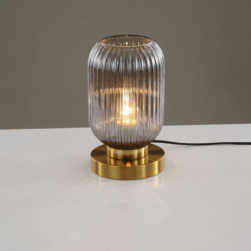 Lampada da Tavolo Ovale in Vetro Striato Nordico con Design a 1 Luce