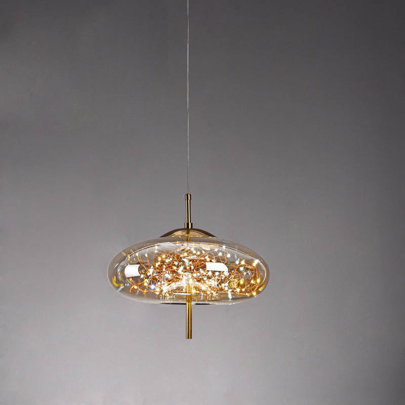 Lampadario Pendente Contemporaneo Scandinavo in Vetro Ovale a Cilindro per Camera da Letto
