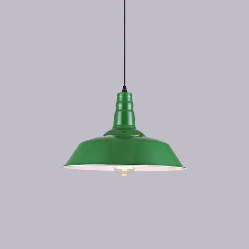 Lampada a sospensione industriale vintage in ferro verde a cono con 1 luce