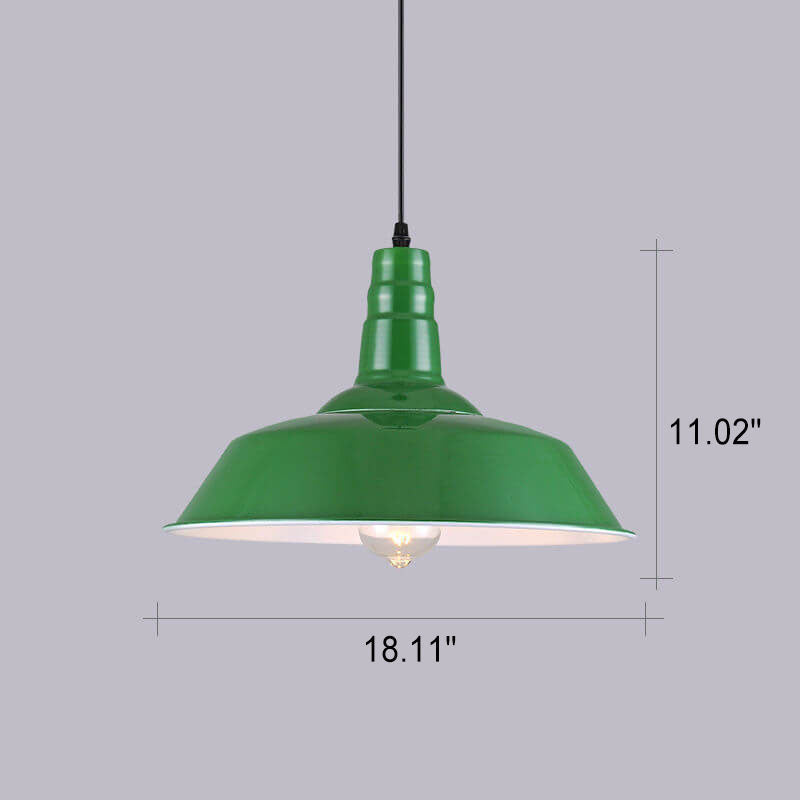 Lampada a sospensione industriale vintage in ferro verde a cono con 1 luce
