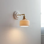 Applique da parete in ceramica vintage tradizionale rotonda in ottone con 1 luce per soggiorno