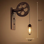 Applique da parete in ferro e legno vintage tradizionale con pulleys a 1 luce