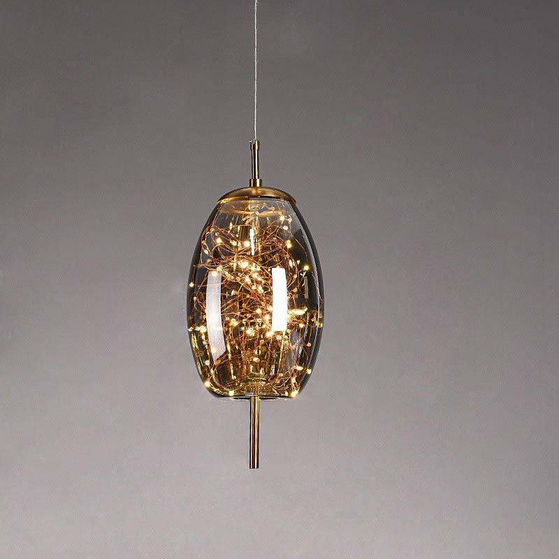 Lampadario Pendente Contemporaneo Scandinavo in Vetro Ovale a Cilindro per Camera da Letto