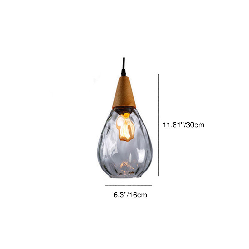 Moderna Lampada a Sospensione Rotonda Minimalista in Vetro e Legno con Effetto Acqua per Camera da Letto