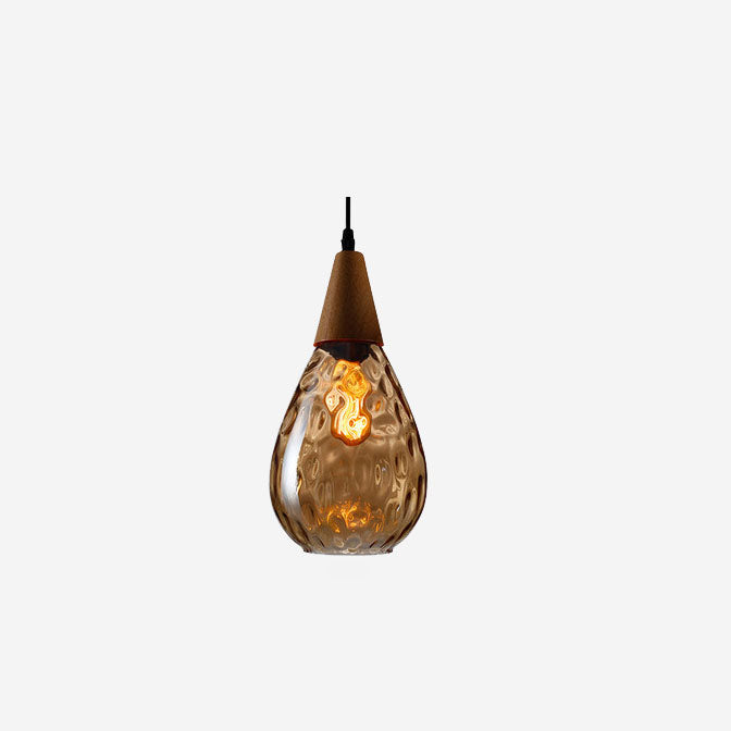 Moderna Lampada a Sospensione Rotonda Minimalista in Vetro e Legno con Effetto Acqua per Camera da Letto