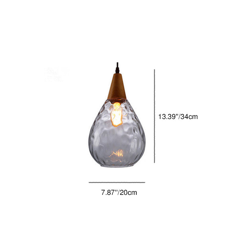 Moderna Lampada a Sospensione Rotonda Minimalista in Vetro e Legno con Effetto Acqua per Camera da Letto