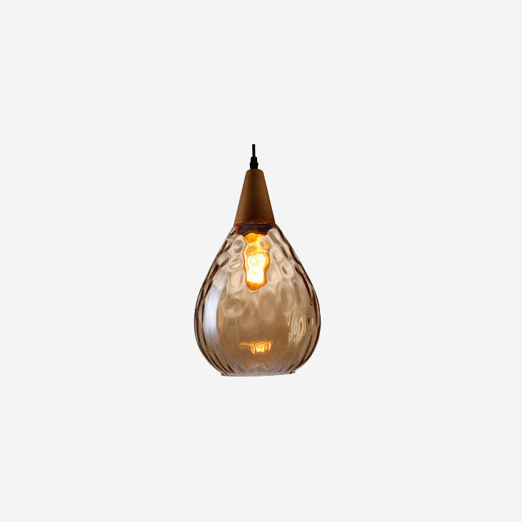 Moderna Lampada a Sospensione Rotonda Minimalista in Vetro e Legno con Effetto Acqua per Camera da Letto