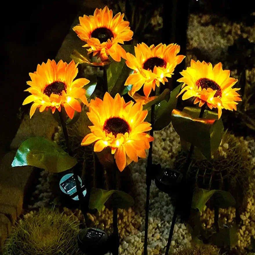 Lampada da esterno a forma di girasole impermeabile con pannello solare