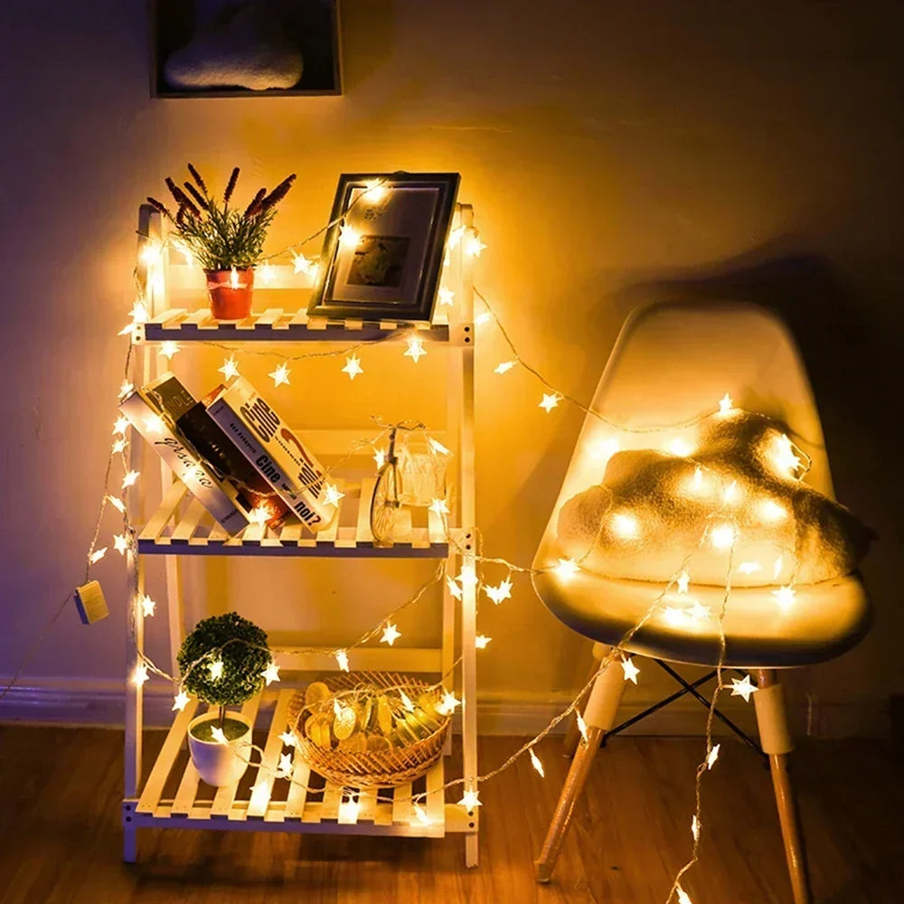 Luci LED di Natale a forma di stelle – Ghirlanda luminosa decorativa per interni ed esterni