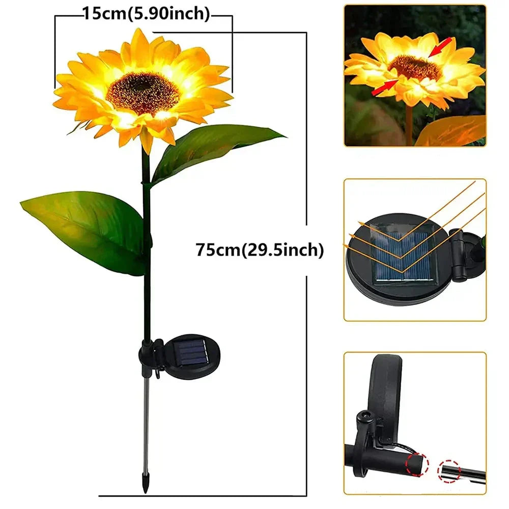 Lampada da esterno a forma di girasole impermeabile con pannello solare