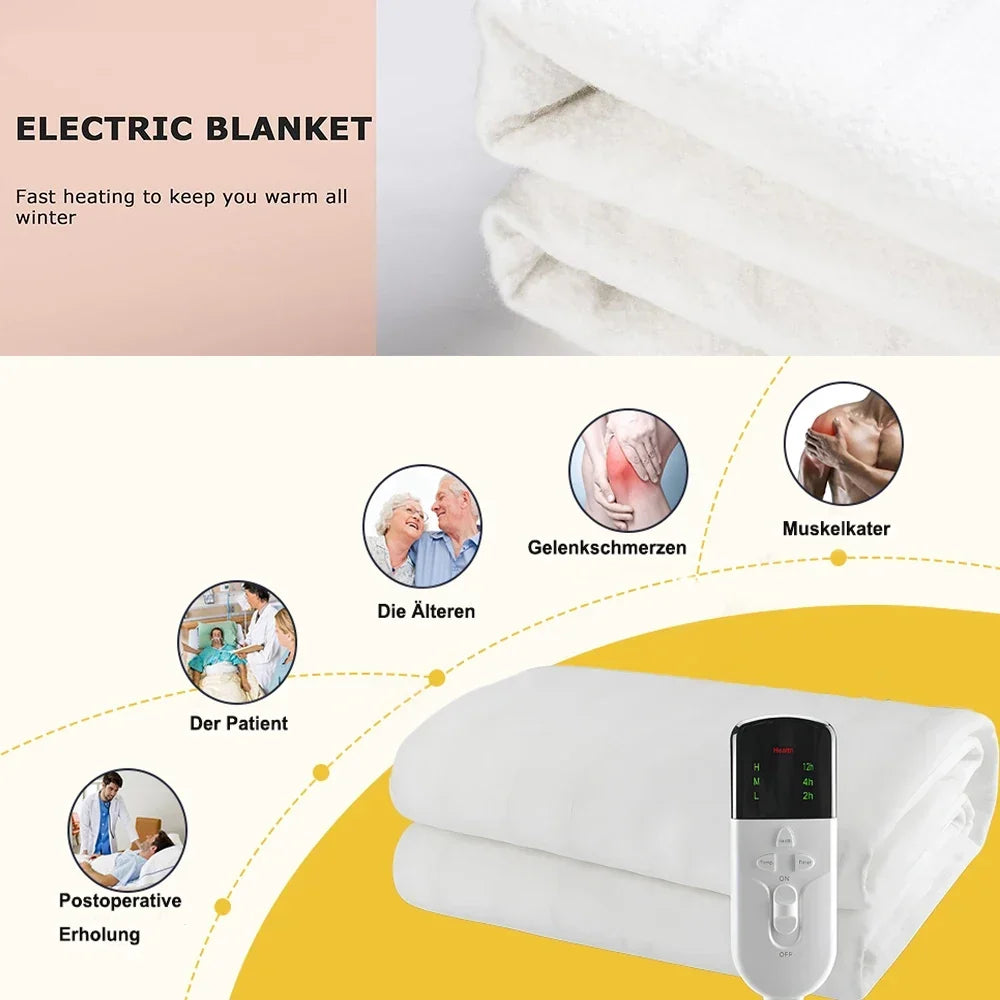 Coperta Elettrica 150×80 cm – 3 Livelli di Calore, Timer e Sicurezza