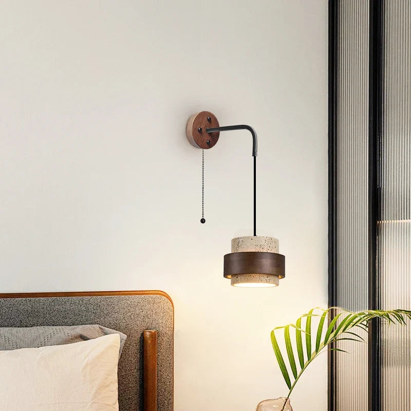 LumiTravert Applique – Design in Pietra Naturale e Legno con Interruttore a Trascinamento