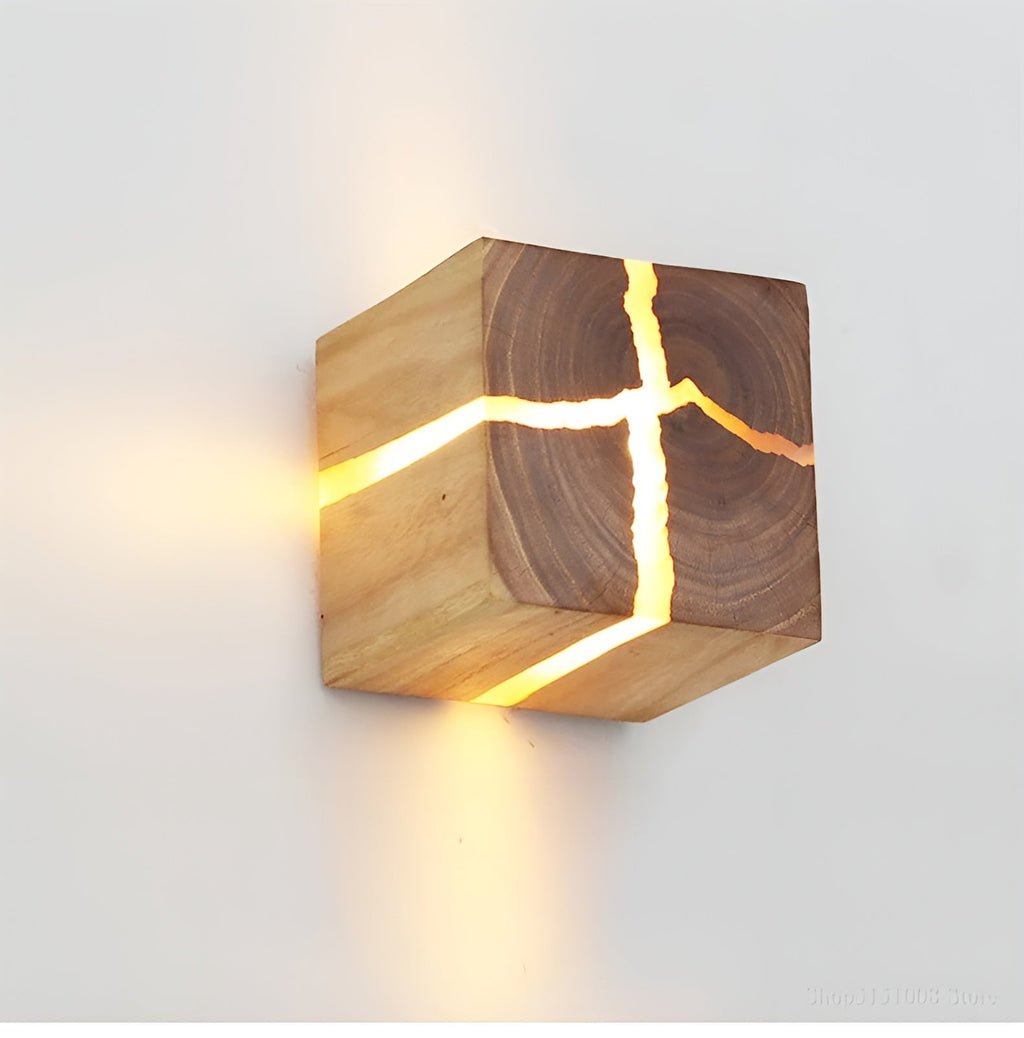 Lampada da tavolo LED a forma di cubo – Design moderno in legno | Elegante per soggiorno e camera da letto