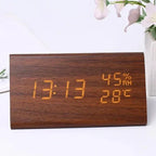 Futura Orologio Sveglia Effetto Legno LED Con Tre Allarmi Indicatore di Temperatura Luminosità Regolabile