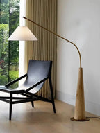 LumiArc – Lampada da terra in legno di lusso con paralume in tessuto