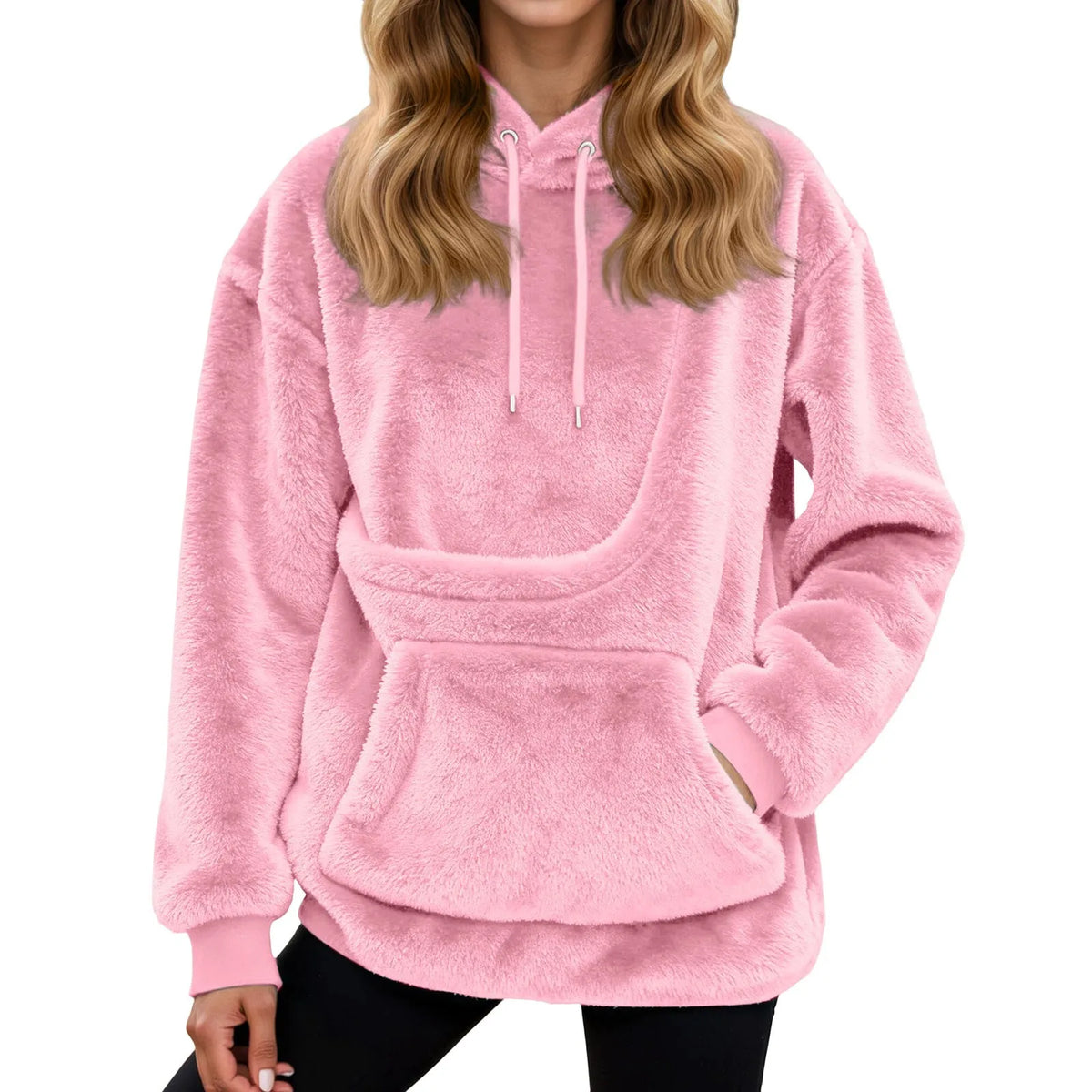 Felpa Oversized in Fleece con Tasca a Marsupio – Maglione Caldo da Donna per Casa