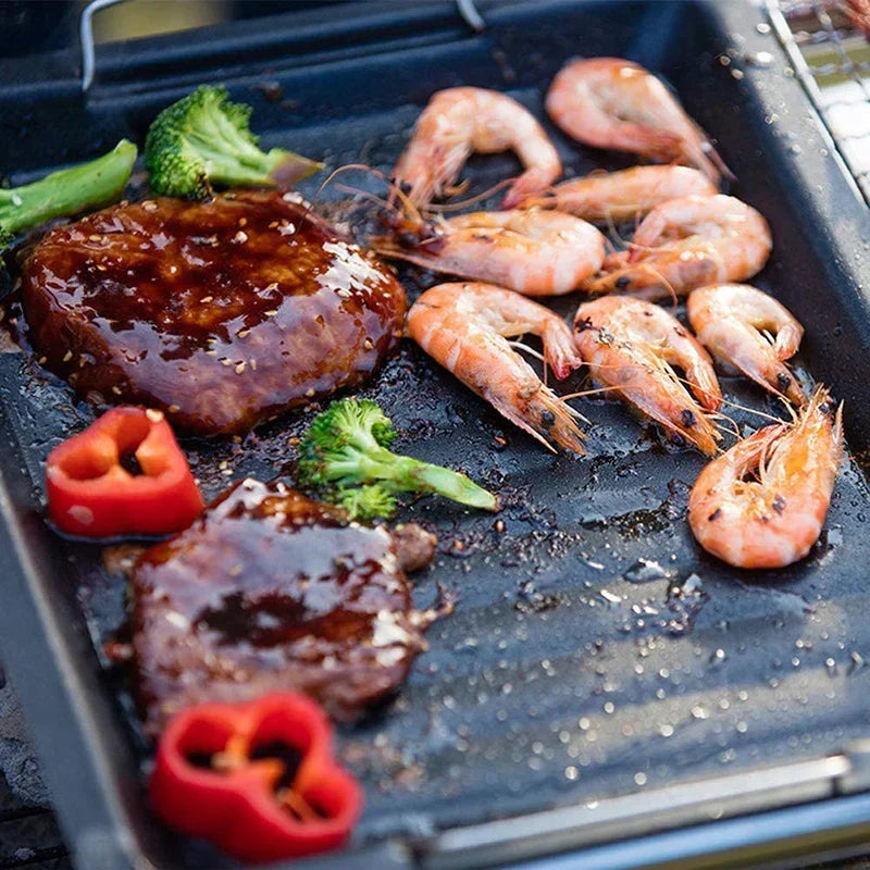 Piastra Grill in Ghisa Feurossa Piastra Ribaltabile | Per Grill a Gas & Fornelli | 25 × 30 cm | Per Pizza, Carne, Verdure & Pesce