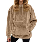 Felpa Oversized in Fleece con Tasca a Marsupio – Maglione Caldo da Donna per Casa