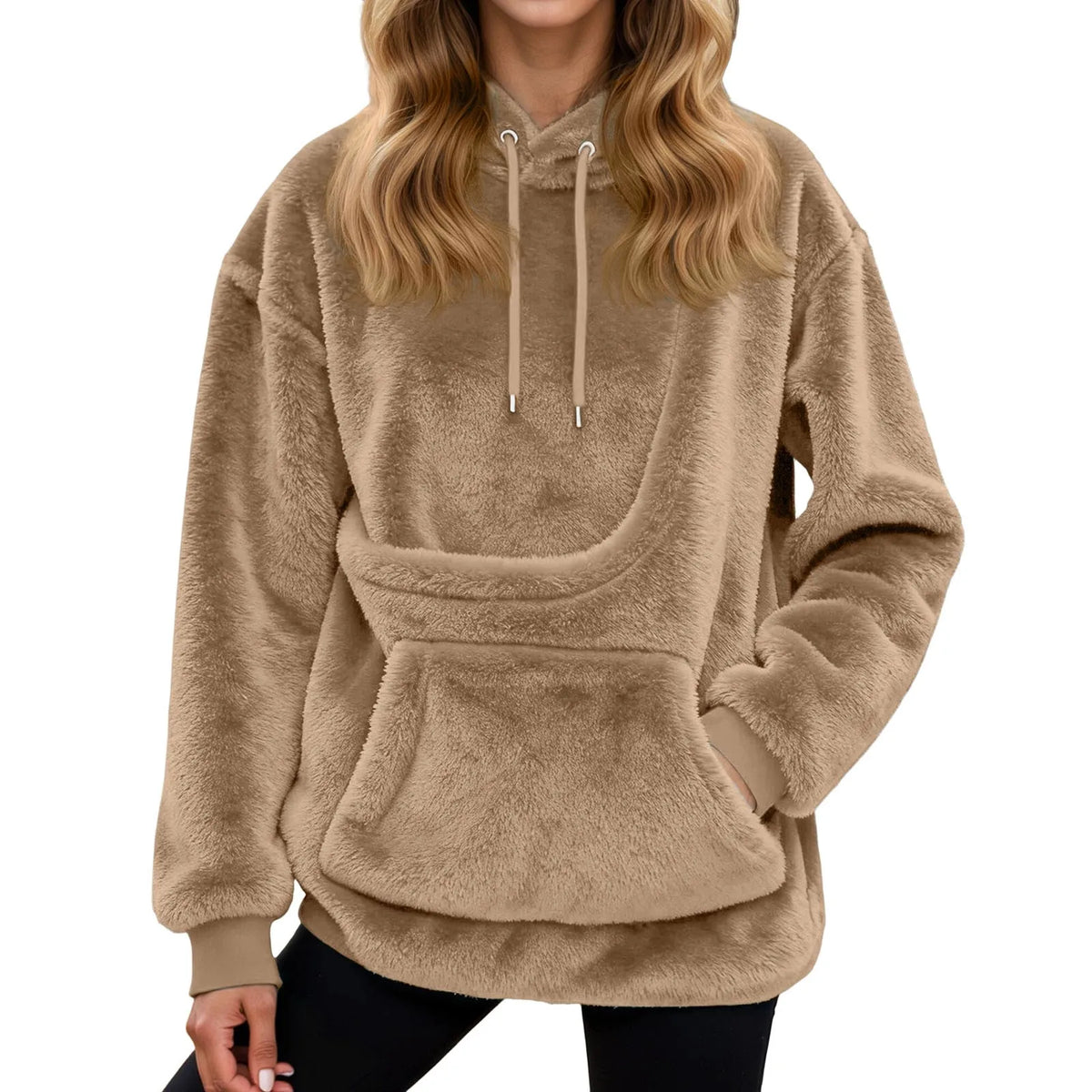 Felpa Oversized in Fleece con Tasca a Marsupio – Maglione Caldo da Donna per Casa