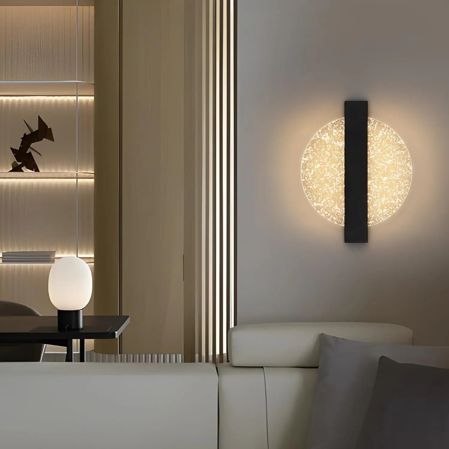 LumaLeaf Pannello Rotondo da Parete – Lampada da Parete LED Moderna con Foglia Argento e Luce Calda (3500K)