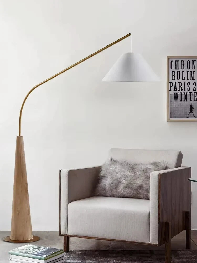LumiArc – Lampada da terra in legno di lusso con paralume in tessuto