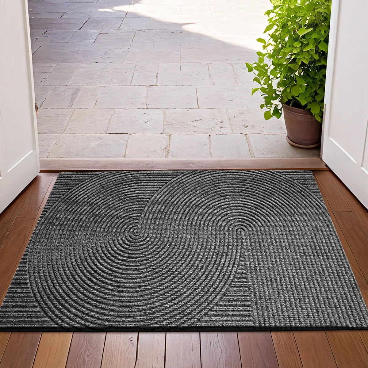 Nivara - Tappeto d'ingresso 3D Groove in Poliestere Resistente all'Usura con Antiscivolo per Interni ed Esterni