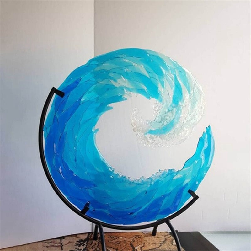 OceanFlow - Scultura in vetro artistica di Maestosa Onda Oceanica