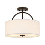 Plafoniera Semi Flush a Tamburo con Ombrello in Lino a 2 Luci