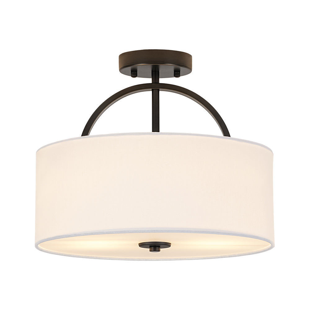 Plafoniera Semi Flush a Tamburo con Ombrello in Lino a 2 Luci