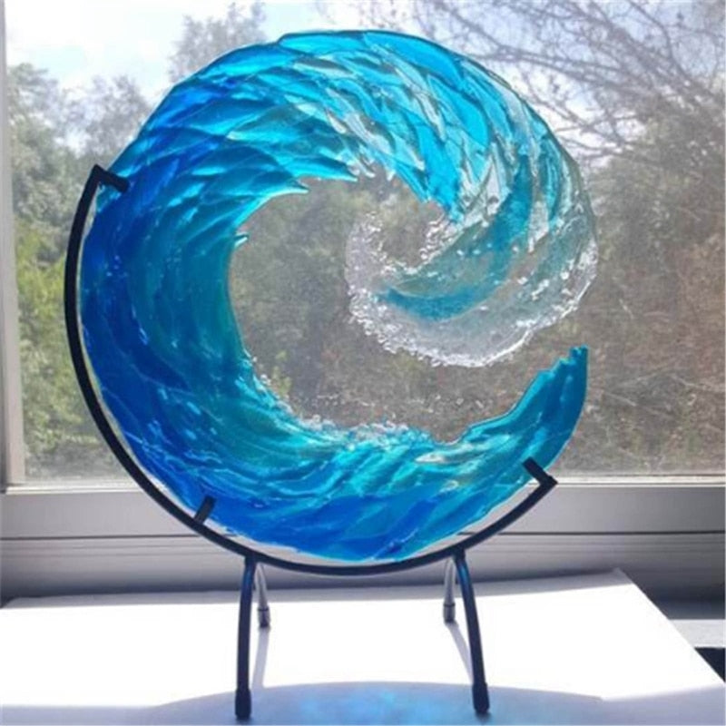OceanFlow - Scultura in vetro artistica di Maestosa Onda Oceanica
