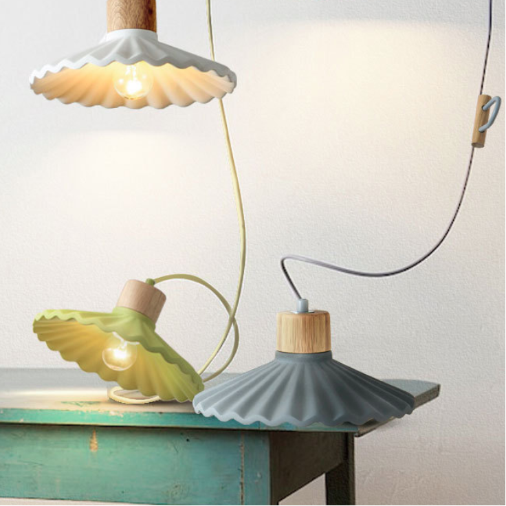 Lampada a sospensione moderna in cemento con paralume scallop a 1 luce per soggiorno