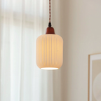Lampada a sospensione tradizionale giapponese in ceramica con cupola rotonda piegata, legno massello e ferro, 1 luce per soggiorno e camera da letto