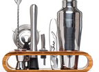 Set di Shaker per Cocktail in Acciaio Inossidabile con Supporto in Bambù