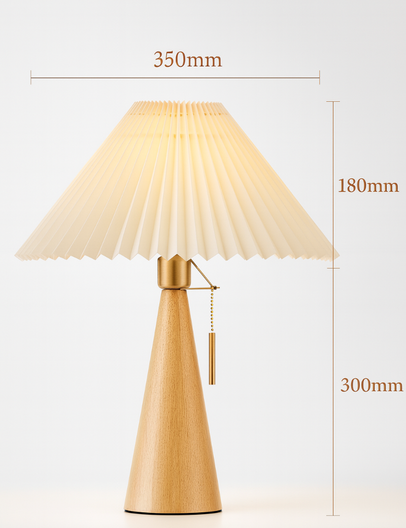 Lampada da Tavolo LED Minimalista Giapponese in Legno con Tessuto Pieghettato 1 Luce