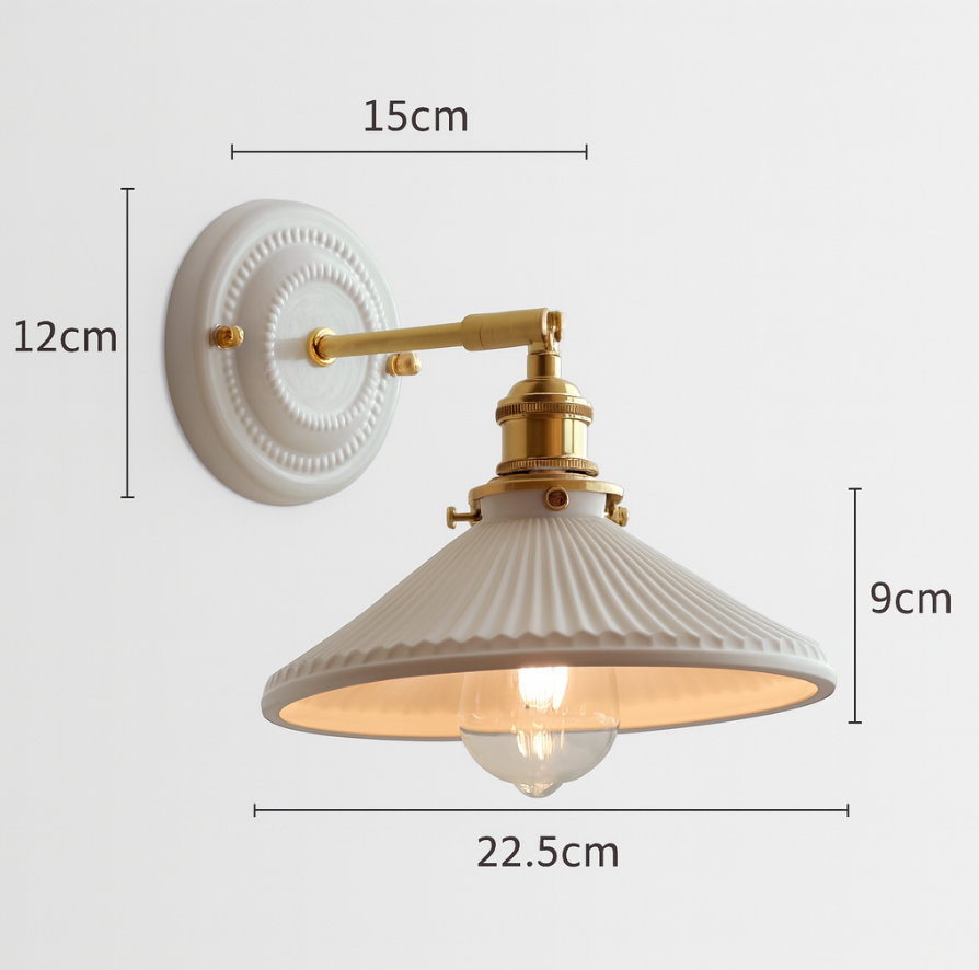 Applique da parete vintage in ceramica giapponese con ottone a 1 luce