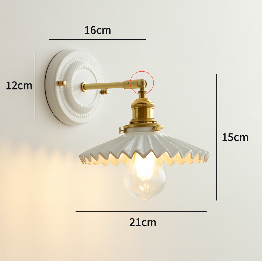 Applique da parete vintage in ceramica giapponese con ottone a 1 luce