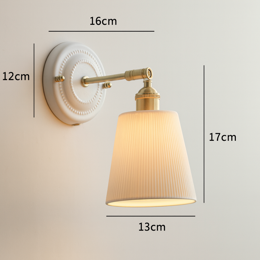 Applique da parete vintage in ceramica giapponese con ottone a 1 luce