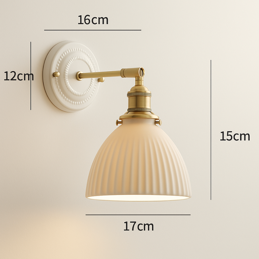 Applique da parete vintage in ceramica giapponese con ottone a 1 luce