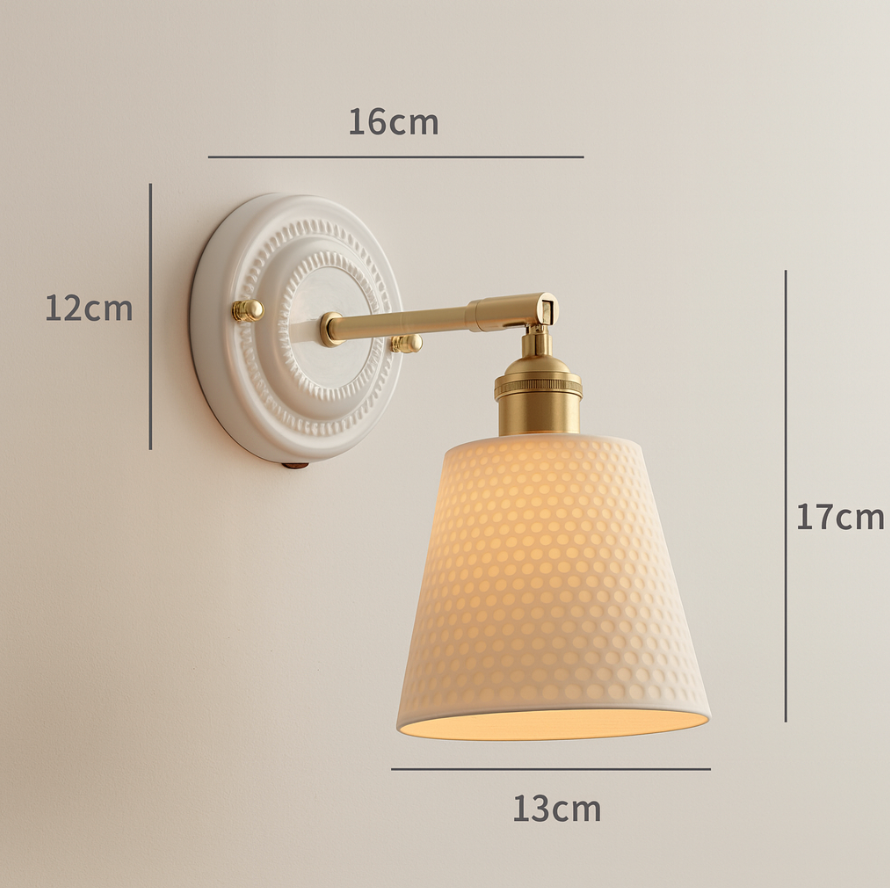 Applique da parete vintage in ceramica giapponese con ottone a 1 luce