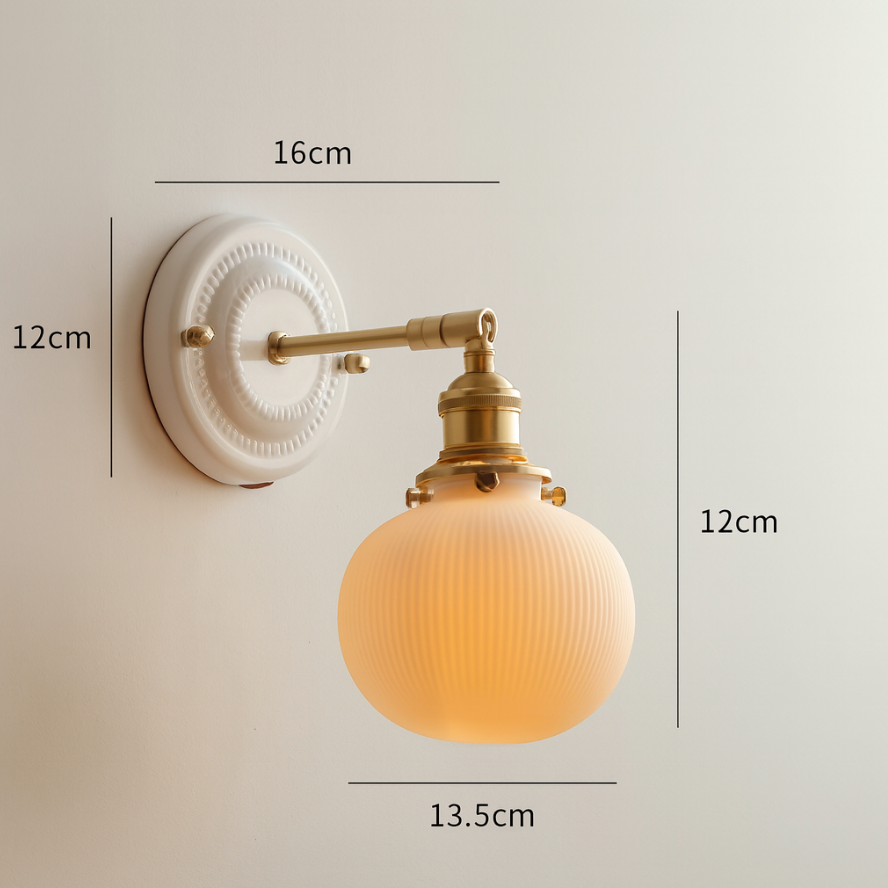 Applique da parete vintage in ceramica giapponese con ottone a 1 luce