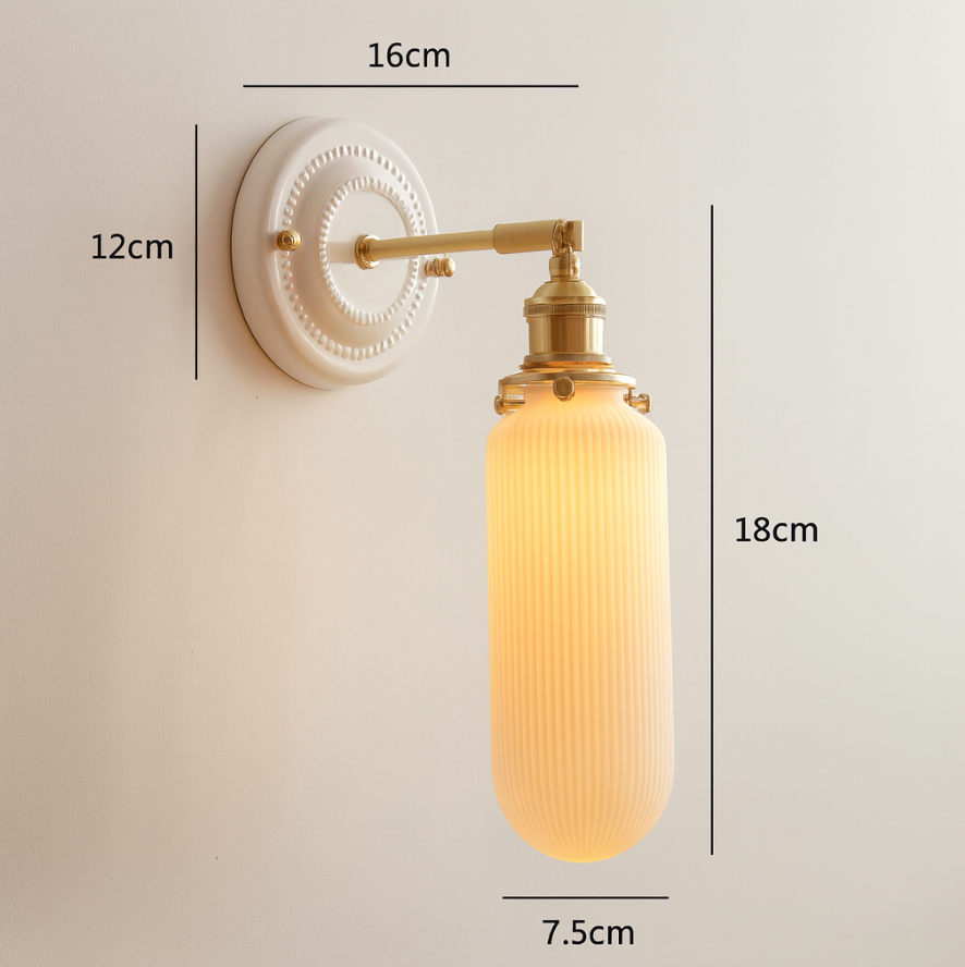 Applique da parete vintage in ceramica giapponese con ottone a 1 luce