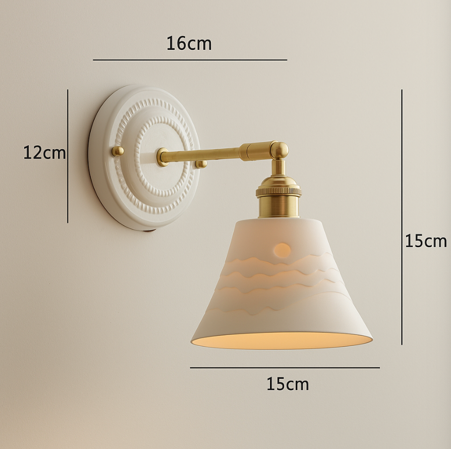 Applique da parete vintage in ceramica giapponese con ottone a 1 luce
