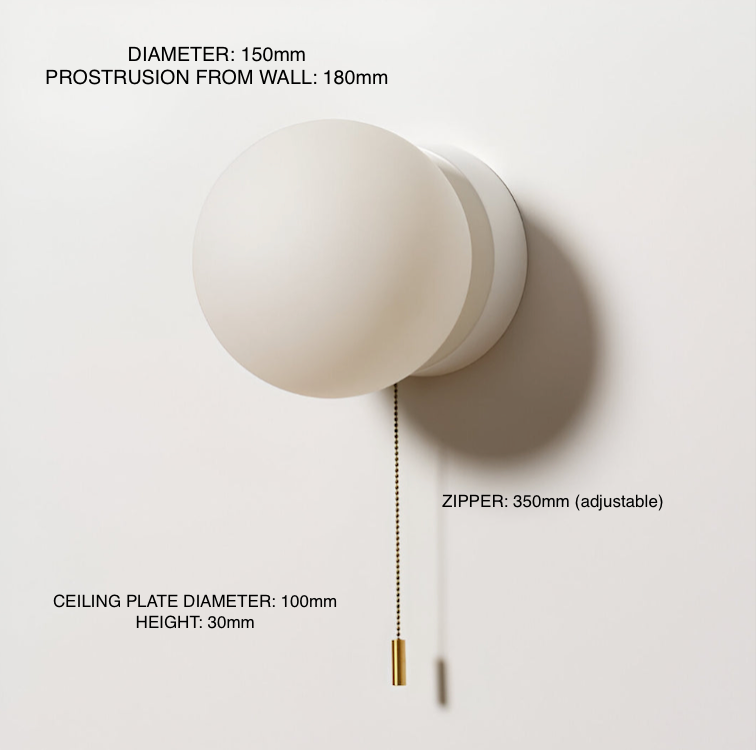 Applique da Parete a Globo di Vetro Minimalista Nordic LED 1 Luce con Corda di Trazione